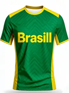 Brazil National Football Team Jersey, Zigzag Wave Design, 'brasil' Text, Suitable for Soccer Matches, Casual Long Fitted Style