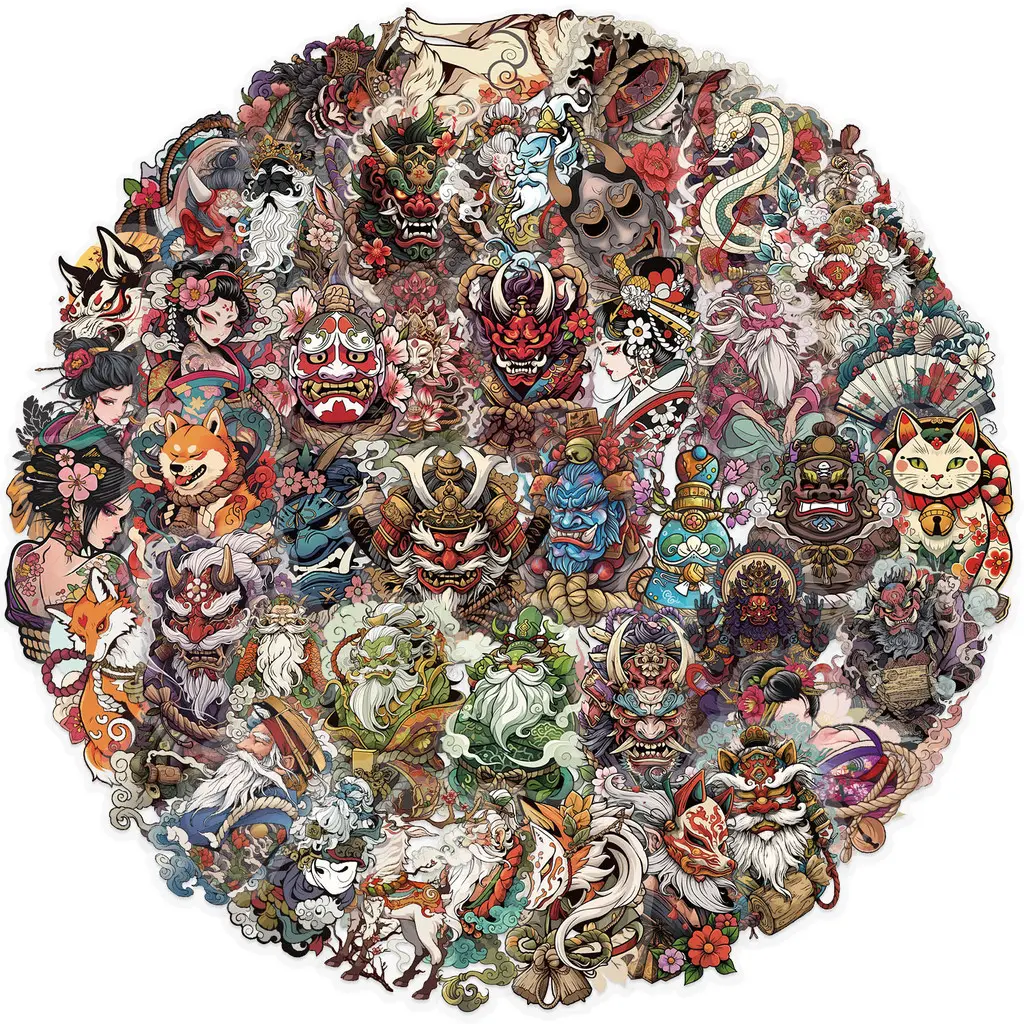 50Pcs Transparent Japanese Tattoo Art Stickers Waterproof PET Decals for Scrapbook Guitar Laptop Decor