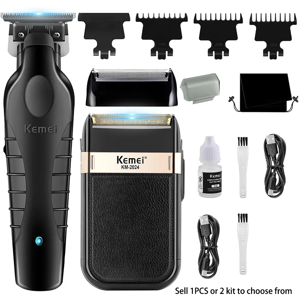 Kemei Men's Electric Shaver and Hair Trimmer, Professional No-Space Trimmer, Wireless Shaving Razor for Bald Men, Men's Grooming Set Gift, Rechargeable Shaver Machine, Shaving Tool