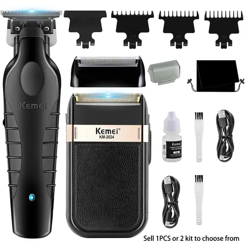 Kemei Men's Electric Shaver and Hair Trimmer, Professional No-Space Trimmer, Wireless Shaving Razor for Bald Men, Men's Grooming Set Gift, Rechargeable Shaver Machine, Shaving Tool