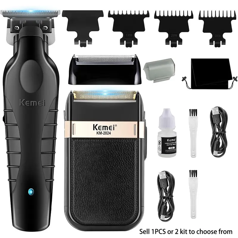 Kemei Men's Electric Shaver and Hair Trimmer, Professional No-Space Trimmer, Wireless Shaving Razor for Bald Men, Men's Grooming Set Gift, Rechargeable Shaver Machine, Shaving Tool
