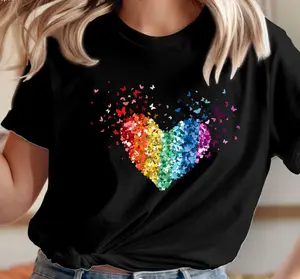 TSHIRT (3542) Rainbow Butterfly T-Shirt Pride Love Heart Gay Pride Month Gay Heart Queer Lesbian Trans Equality Pronouns T Shirt