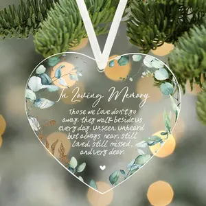 To Loving Memory, Leaf Heart Shape Acrylic Decoration, Christmas Home Decoration, Christmas Tree Pendant, Window Fireplace Garden Hanging Decoration, Memorial Loved Ones Gift