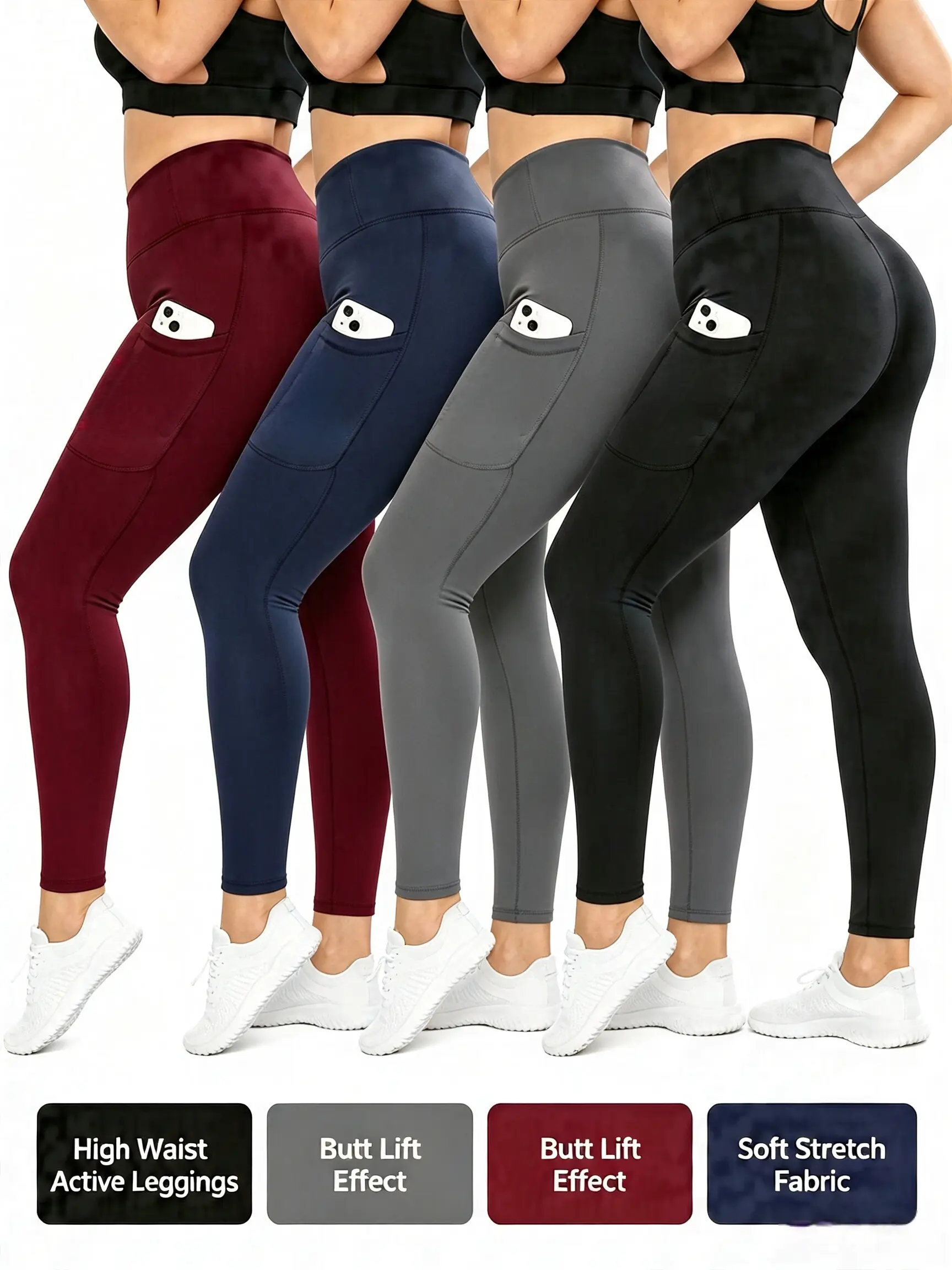 4pcs Super Soft Leggings for Women, High Waist Tummy Control Non-See Through Workout Yoga Running Pants, Women'S Activewear, Women's High Waist Yoga Leggings Non-See-Through Soft Athletic Running Gym Leggings For Everyday exercise fitness sportswear