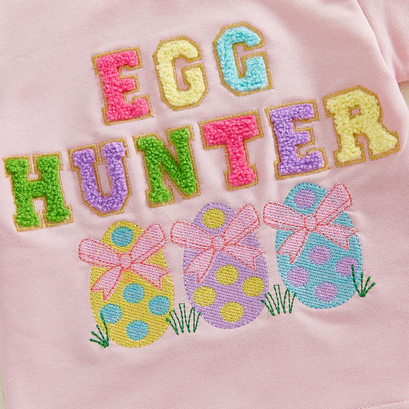 Toddler Baby Girl Easter Outfits Letter Embroidery Crew Neck Short Sleeve T-Shirt with Shorts 2 Pcs Set for Spring& Summer