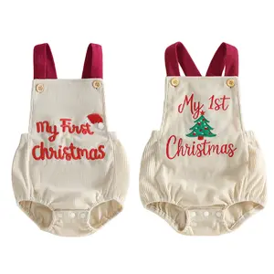 Infant Baby Girl Boy Christmas Romper Sleeveless Tree Embroidery Bodysuit Newborn Overalls 0-18 Months