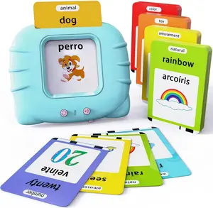 KIDGENIUS Kids Interactive Early Learning Machine, Bilingual English & Spanish Vocabulary Flashcards, 112 Cards 224 Words, Real Pronunciation Correction, Portable Safe Durable Educational Toy        ，  ？