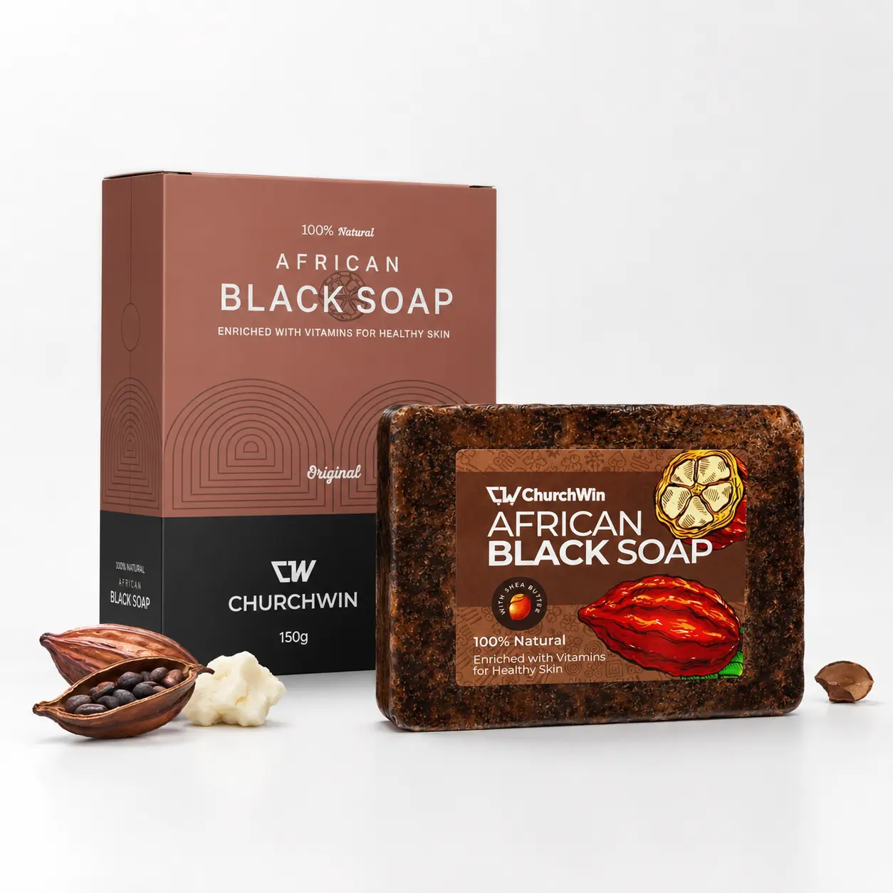 ChurchWin African Black Soap | Traditional West African Cleansing Bar | Shea Butter & Cocoa Pod Ash