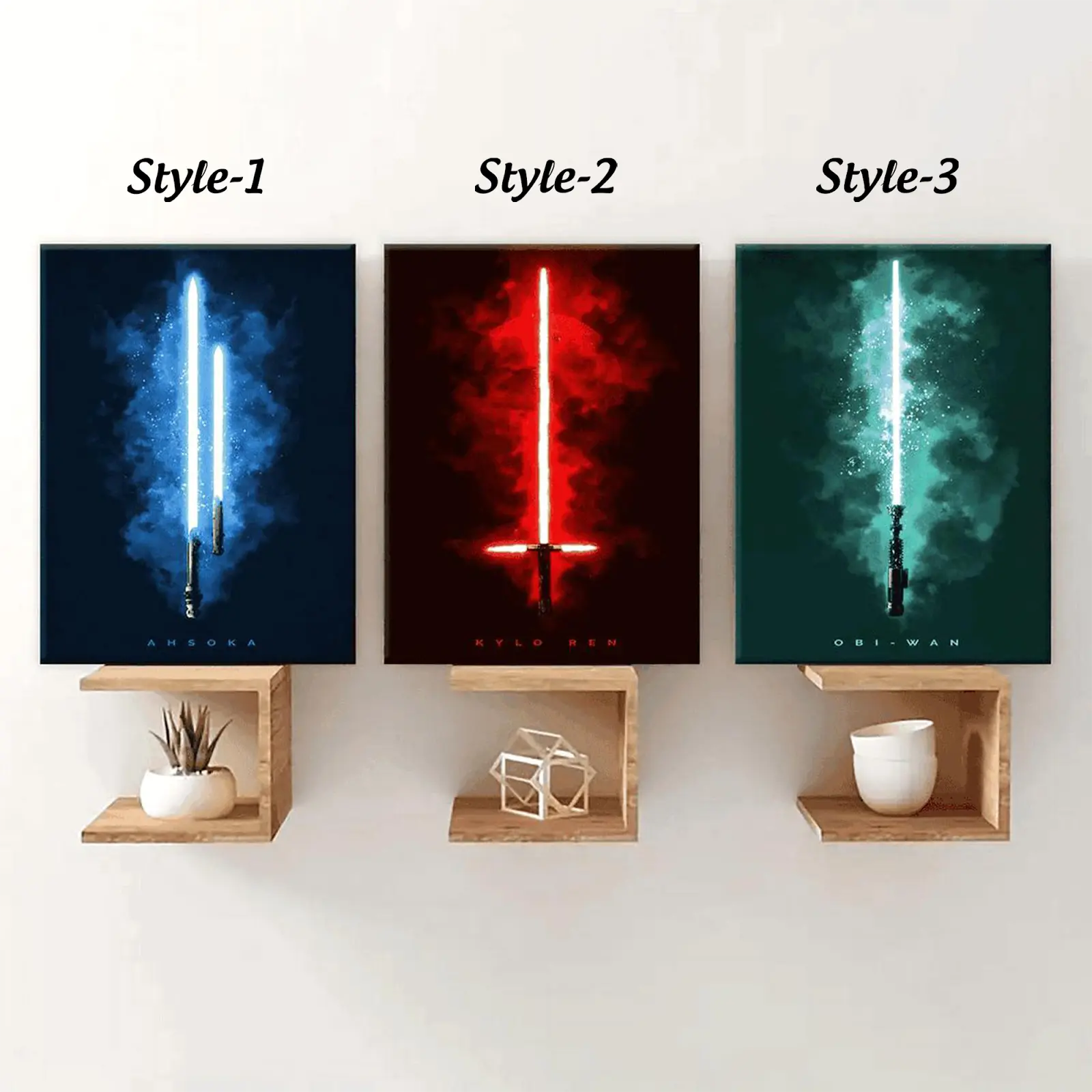 Light Saber Pattern Canvas Painting With Frame 3 Counts Modern Wall Art Poster Canvas Art Wall Decor For Home Living Roomwooden Framed Painting