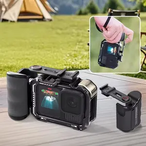 Universal Action Camera Grip Kit Street Photography Handle with Cage & Base for Insta360 Ace Pro 2, DJI Action & GoPro - Upgrade Your Vlogging Setup