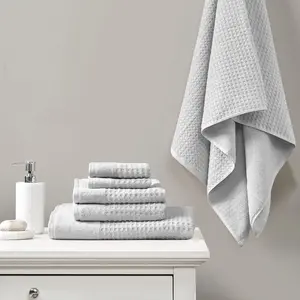 Cotton Waffle Jacquard Antimicrobial Bath Towel 6 Piece Set Grey