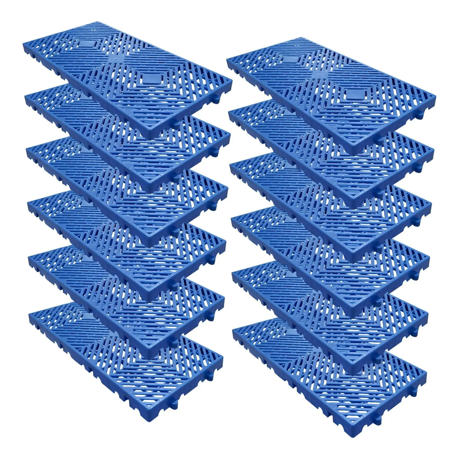 12Pcs Black Plastic Pallets, 11.8"X23.6" Lightweight Drainage Deck Tiles, Interlocking with Breathable Grids Storage Pad for Basement Storage, Indoor and Outdoor,Blue