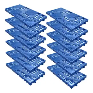 12Pcs Black Plastic Pallets, 11.8"X23.6" Lightweight Drainage Deck Tiles, Interlocking with Breathable Grids Storage Pad for Basement Storage, Indoor and Outdoor,Blue