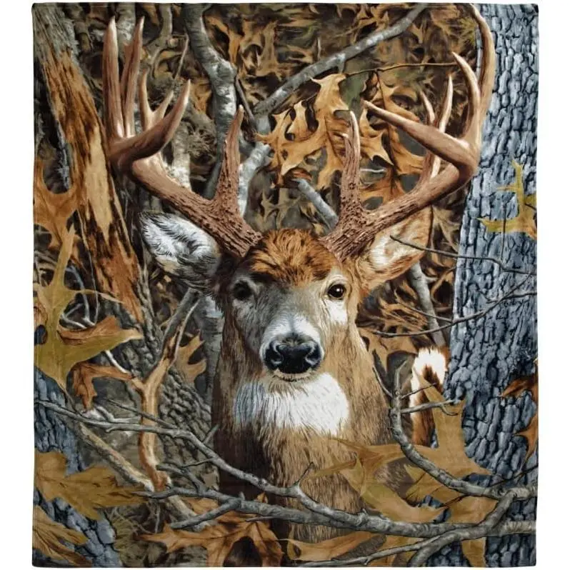 Deer Print Fleeced Blanket for Home, 60"x80" Queen Size Forest Fawn Woodland Soft Plush Throw, Machine Washable Hellcat Bed Blanket, Room Decor, Fleeced Blankets