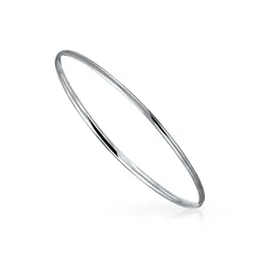 Simple Bangle Bracelet .925 Sterling Silver Timeless Plain Dome Edge Thin 2MM Stackable