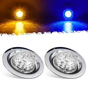 Partsam Watermelon Lights 2Pcs Dual Color Amber Blue LED Marker Turn Auxiliary Lights Prismatic Lens Chrome Base Replacement for Peterbilt Freightliner Trucks Trailers RVs Motohomes