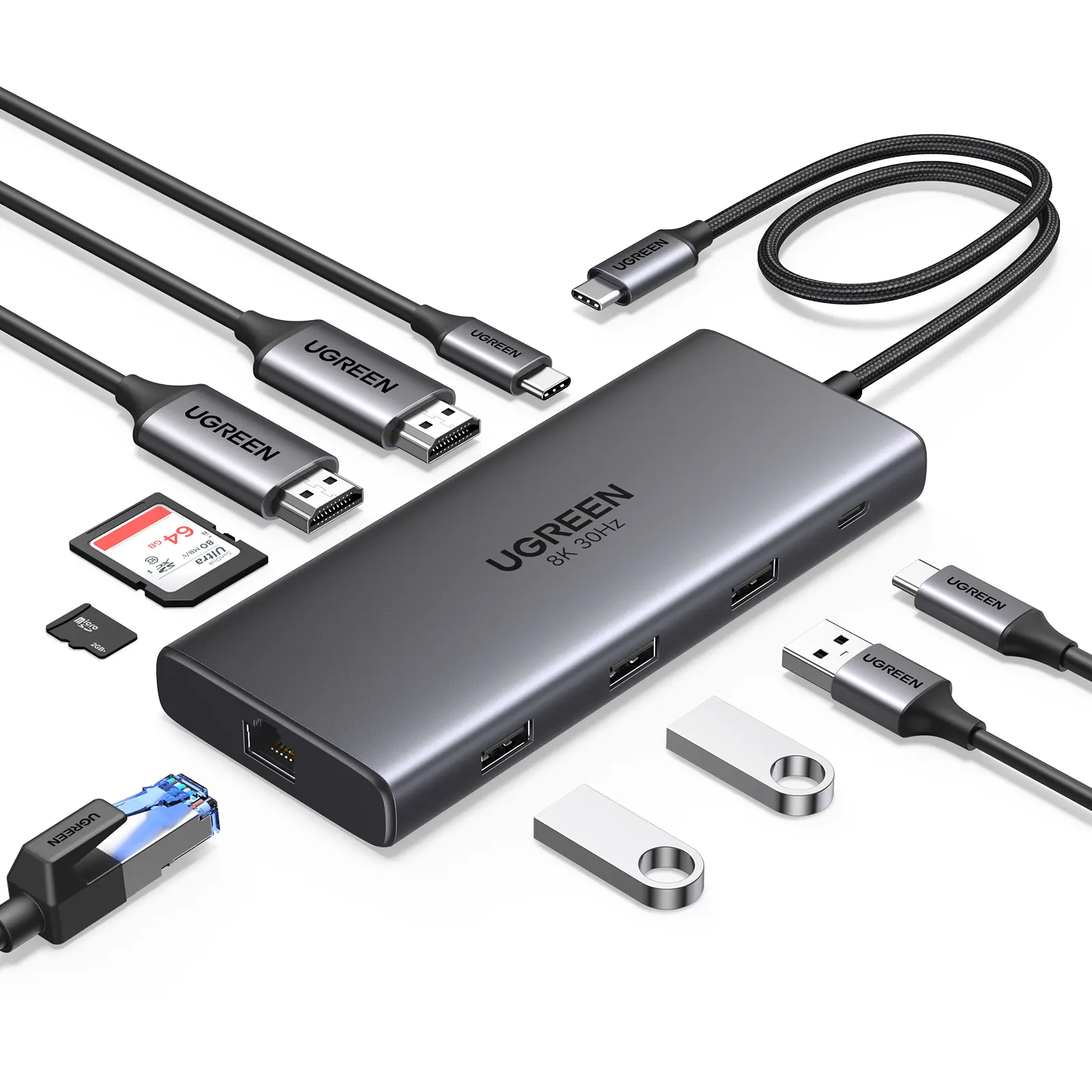 UGREEN Docking Station 10 in 1 Revodok Pro 210 USB C Dock Dual HDMI 4K@60Hz Single 8K@30Hz 100W PD 5Gbps USB C and USB A Data Ports Gigabit Ethernet, SD/TF Card Reader USB Hub Compatible for HP, Dell summerwins
