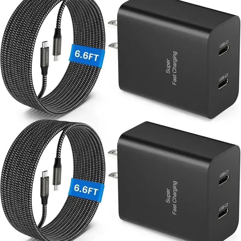 2-Pack 45W USB-C Fast Wall Charger with 6.6ft USB-C Cables
