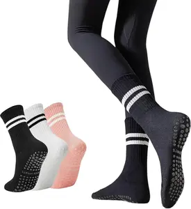 AMLANG Non Slip Yoga Socks for Women Anti-skid Long Socks for Yoga Barre Ballet Dance Barefoot Workout Gym 3 Pairs or 6 Pairs Soft Stretchy Breathable Moisture-wicking