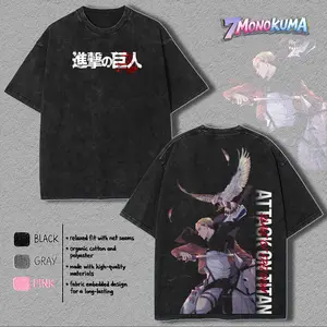 Attack On Titan Erwin Smith AOT Anime Manga game Double Printed Vintage Washed Tee Unisex Cotton graphic tees Top streetwear T-shirt