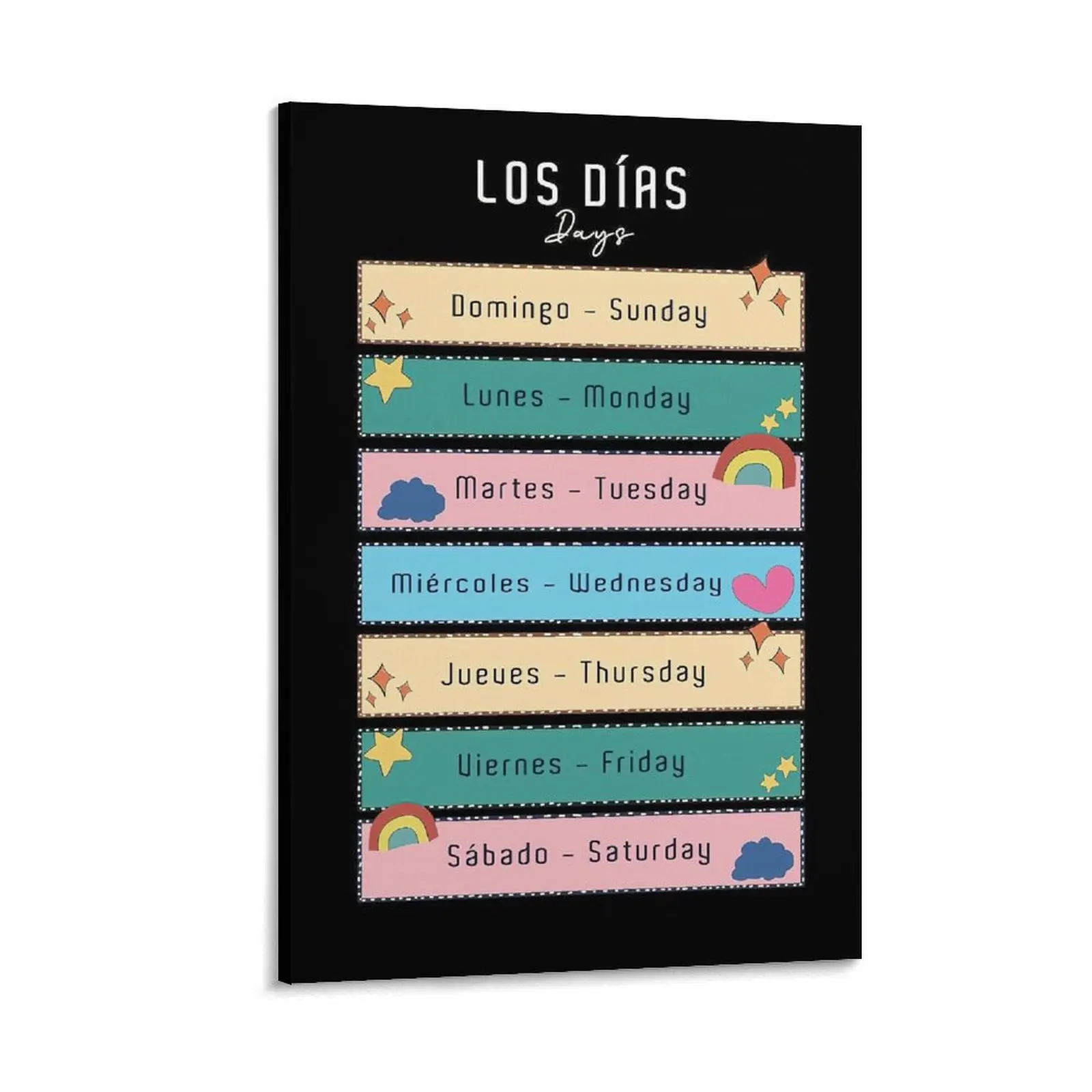 Días De La Semana Poster, Spanish Classroom Posters, Bilingual Classroom Decor, Days of The Week Poster, Spanish Classroom Decorations Poster Canvas Wall Art For Bedroom Decor Bar Office Room Decor Gift