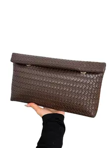 Women's Faux Woven Leather Envelope Clutch Bag, Elegant Evening Party Handbag with Flap Design, Perfect for Parties and Dates