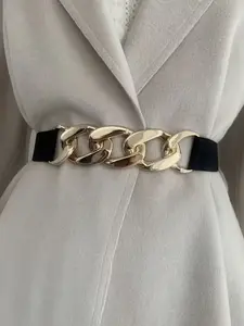 Women's Simple Metal Chain Buckle Elastic Waist Belt, Suitable for Dresses & Pants, Casual Fashion Accessory for Halloween & Daily Wear Adjustable Belts, Waistband Buckle