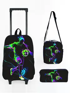 17-inch Rolling Backpack Set with Holographic Football Pattern Print