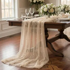 1 Pc Champagne Pearl Tulle for Wedding Party Event, Table Runner & Home Background Decor, Romantic Atmosphere Decoration