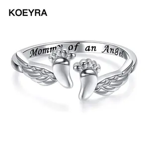 Adjustable Letter & Wing Design Cuff Ring, Fashionable Jewelry for Women, Elegant All-match Fashion Accessories for Daily Wear, Personalized Angel Ring, Engraved Ring