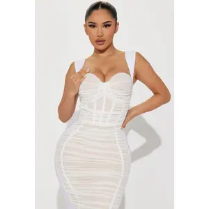 Melanie Ruched Bandage Midi Dress - White