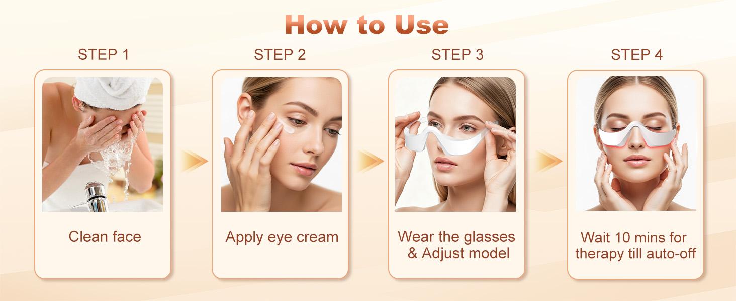 Red Light Therapy Glasses for Under Eyes Microcurrent Eye Massager, Hands-Free Device to Reduce Dark Circles, Puffiness, Wrinkles & Eye Fatigue Rejuvenation Mask for Women & Men