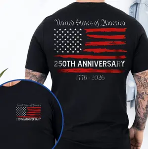 Patriotic 2 Sides T-Shirt, America 250th Anniversary Semiquincentennial Shirt, Perfect for Patriotic Enthusiasts and History Buffs
