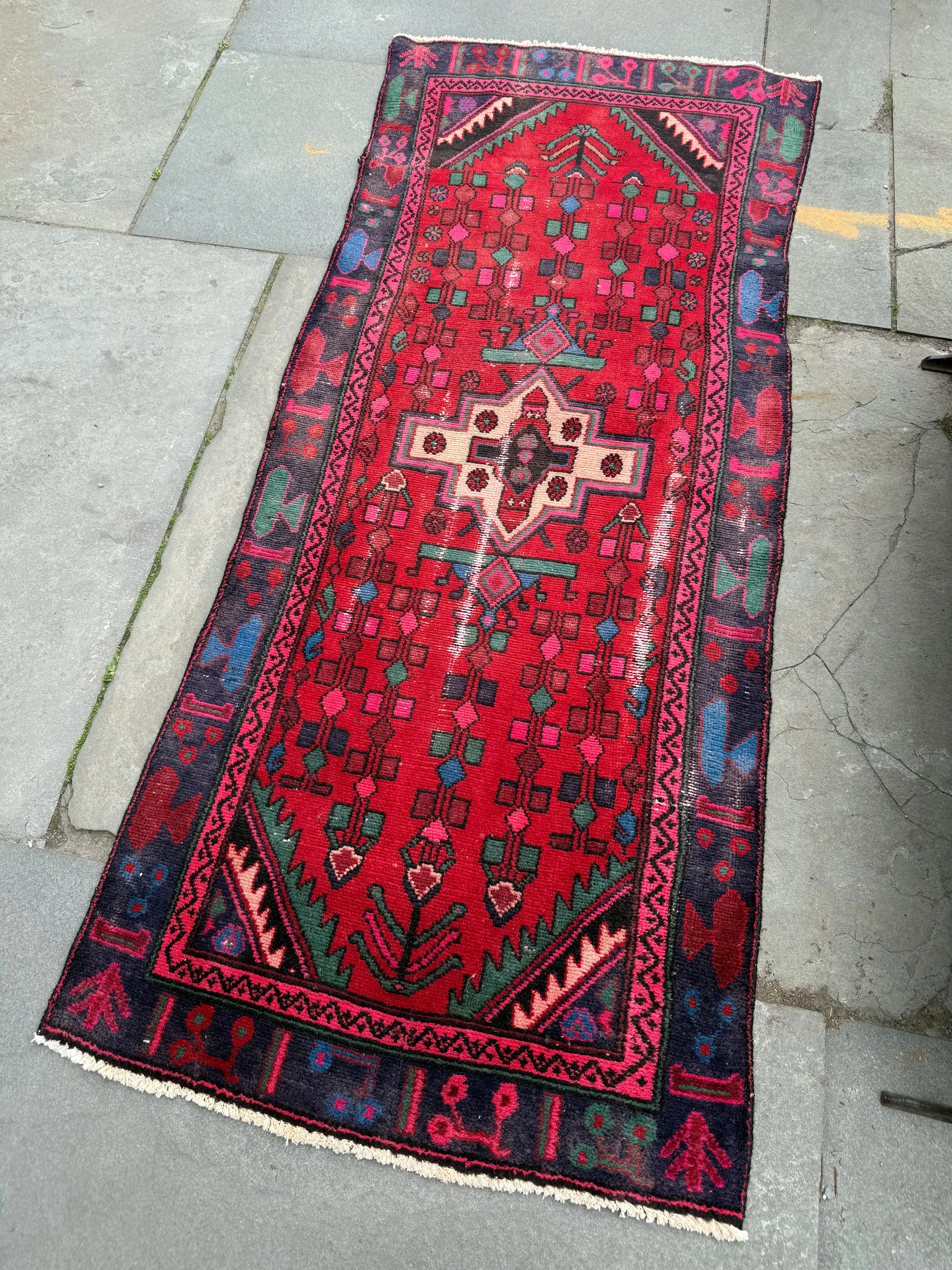 Vintage Red & Pink Persian Rug 3’ x 7’