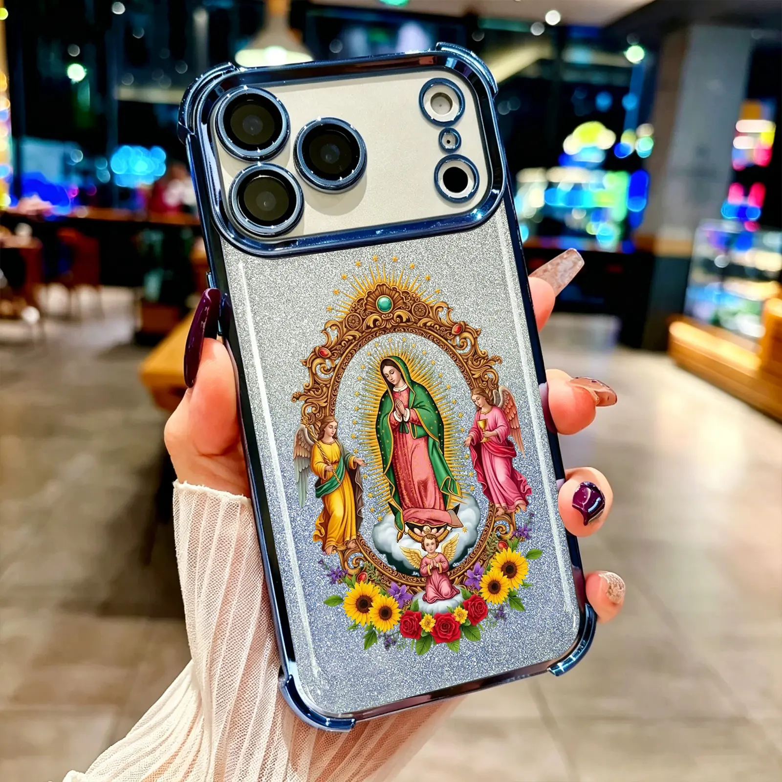 Phone Case for iPhone Samsung Galaxy Case iPhone 17Pro Max Air 16 15Plus 14 13 12 11 XR XS S25Ultra S24FE S23 S22 Phone Case, Virgen de Guadalupe Phone Case, Four-corner airbag drop protection, Protective Silicone Cover, Protection Durable.JY96