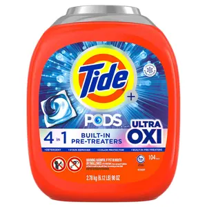 Tide PODS with Ultra Oxi HE Laundry Detergent Pods 104 Count Built-in Pre-treaters 3.08 kg 6.79 lb 108 oz
