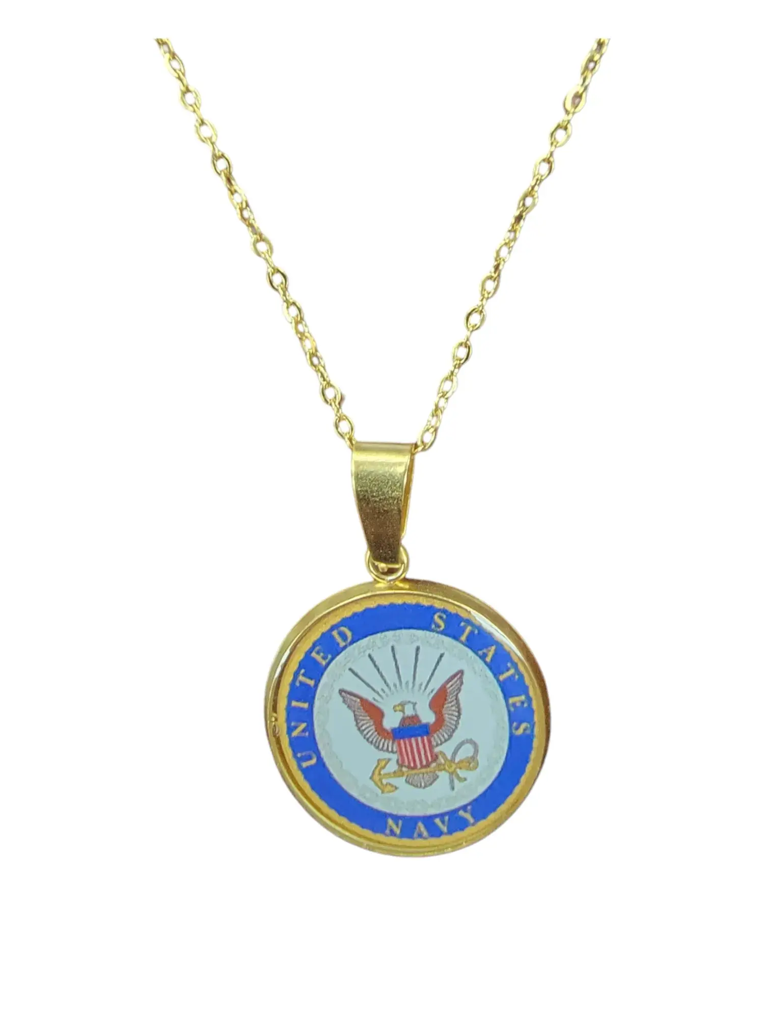 Unisex Fit Military Branch Pendant Necklace - Gold/Silver Plated Metal, Stainless Steel Jewelry, Cable Chain - Officially Licensed, Made in USA, Daily Wear (Army, Navy, Air Force, Marine Corps, Coast Guard, Space Force)