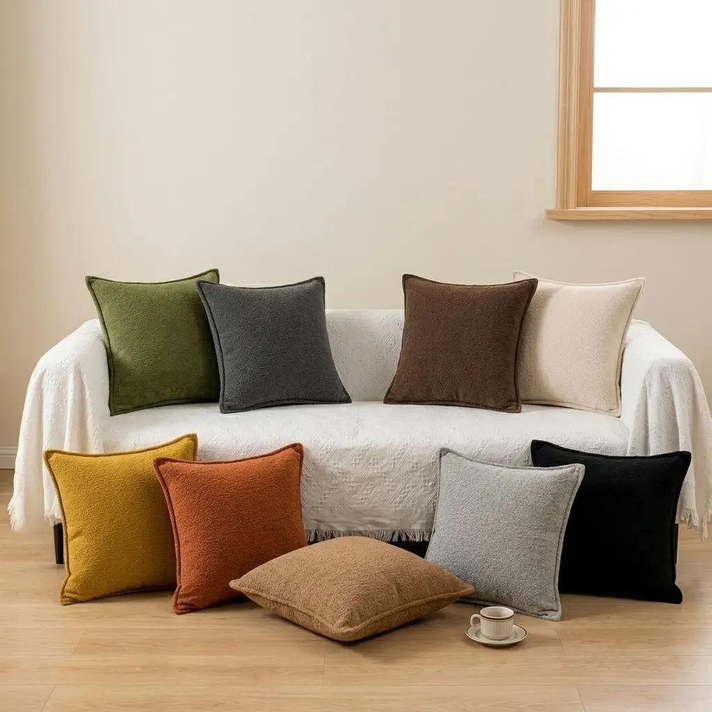 Set of 2 Textured Throw Pillow Covers 18x18 Inch, Cozy Modern Boho Cushion Covers for Couch Sofa Bed and Living Room Decor