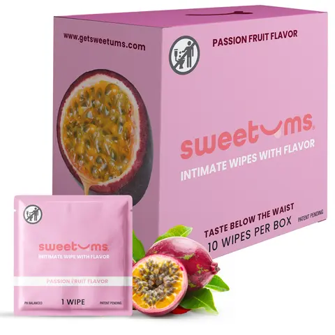 [Sweetums] Passion Fruit Flavored Intimate Wipes | pH Balanced and Gentle Sensitive | Feminine Hygiene Wipes  Gynecologist Tested And Approved, Dermatologist Tested, Hygiene Essentials Feminine Hygiene Products Hygiene Products Personal Wipes