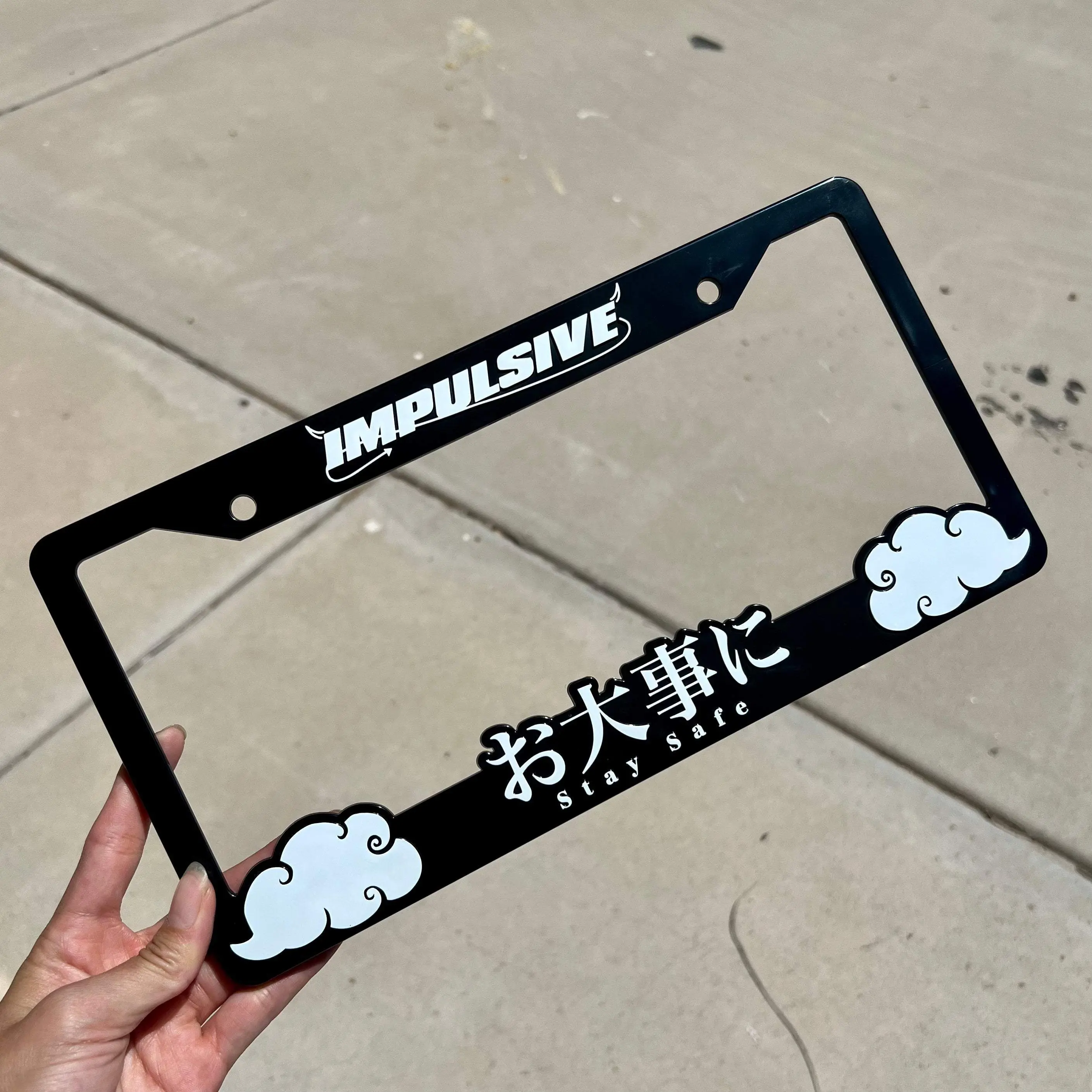 BLACK/WHITE Impulsive JDM Stay Safe License Plate Frames BLACK/WHITE Impulsive JDM Stay Safe License Plate Frames