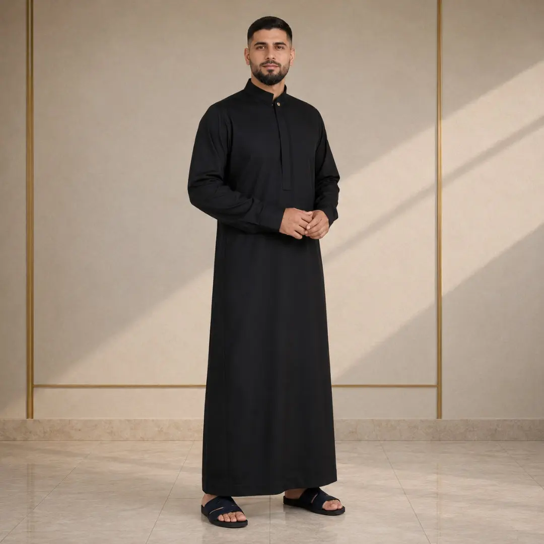 Premium Modern Onyx Black Thobe - Men