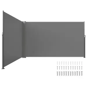 Retractable Side Awning 71'' X 236'' Full Aluminum Rust-Proof Patio Sun Shade Screen, Outdoor Privacy Divider And Wind Screen, Weather-Resistant UV Protection For Courtyard, Balcony, Roof Terraces And Pool Areas, Gray