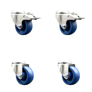 Service Caster SCC-SS316BHTTL20S3514-SPUS-2-S-2 Solid Polyurethane Swivel Bolt Hole Caster with 3.5 in. Blue Caster Wheels - 316 Stainless Steel Casters - Set of 4