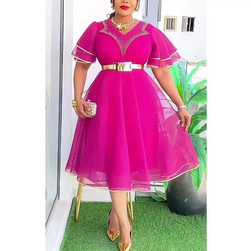 chinese dress ladies African Dresses for Women Sexy Slash Neck Split Print Dress Plus Size  Outfits Party Print Dress with Belt 713 XXS at Amazon Women's Clothing store main image 1