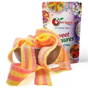 NY Spice Shop Strawberry & Banana Sour Belts - Tart Gummies, Chewy Rainbow Candy Ribbons, Sour Fruit Strips, and Sour Rope Treats - Sour Belts Pack Snack Sugar