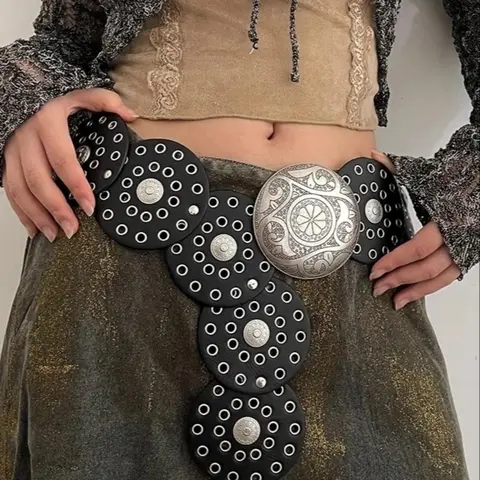Women's Western Style Vintage Shield Shape Buckle Belt, Boho Style PU Leather Belt With Buckle for Daily Clothing Decor, Trendy All-match & Exquisite Belt for Birthday Gift, Stylish Belts, Western Concho Belts