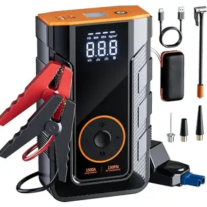 4-IN-1 Car Jump Starter with Air Compressor Peak 1500A Auto Battery Booster 150PSI Air Pump Portable Power Bank Tire Inflator