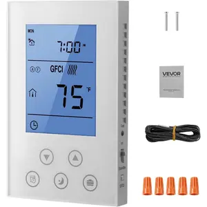 VEVOR 7-Day Programmable Thermostat Gray-White (Without WiFi) - for Radiant Underfloor Heating Cable Heat Pump, GFCI Sensitive Sensor, TFT Color Touch Display, Energy-EfficientVEVOR Super Brand Day