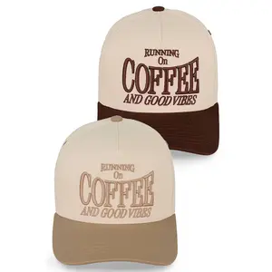 “Running on Coffee & Good Vibes” Embroidered Hat • Cute Trucker Hat • Aesthetic Coffee Lover Cap