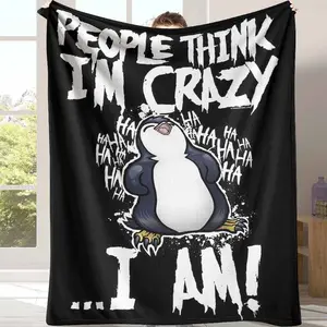 Crazy Penguin Flannel Blanket Funny Cartoon Animal Print Soft Cozy Warm Lightweight Throw for Sofa Bedroom Office Travel Gift Use